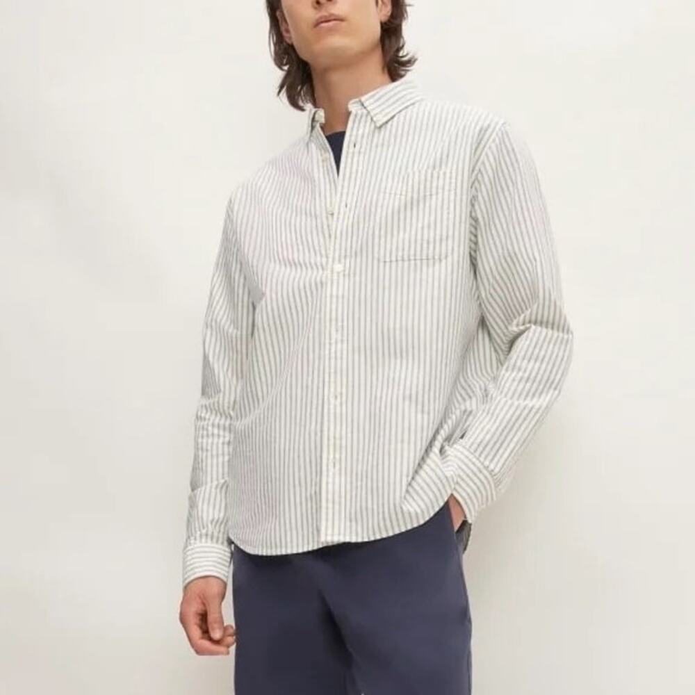 Everlane Men's The Classic Oxford Shirt Standard Bone Navy Stripe Medium NWT